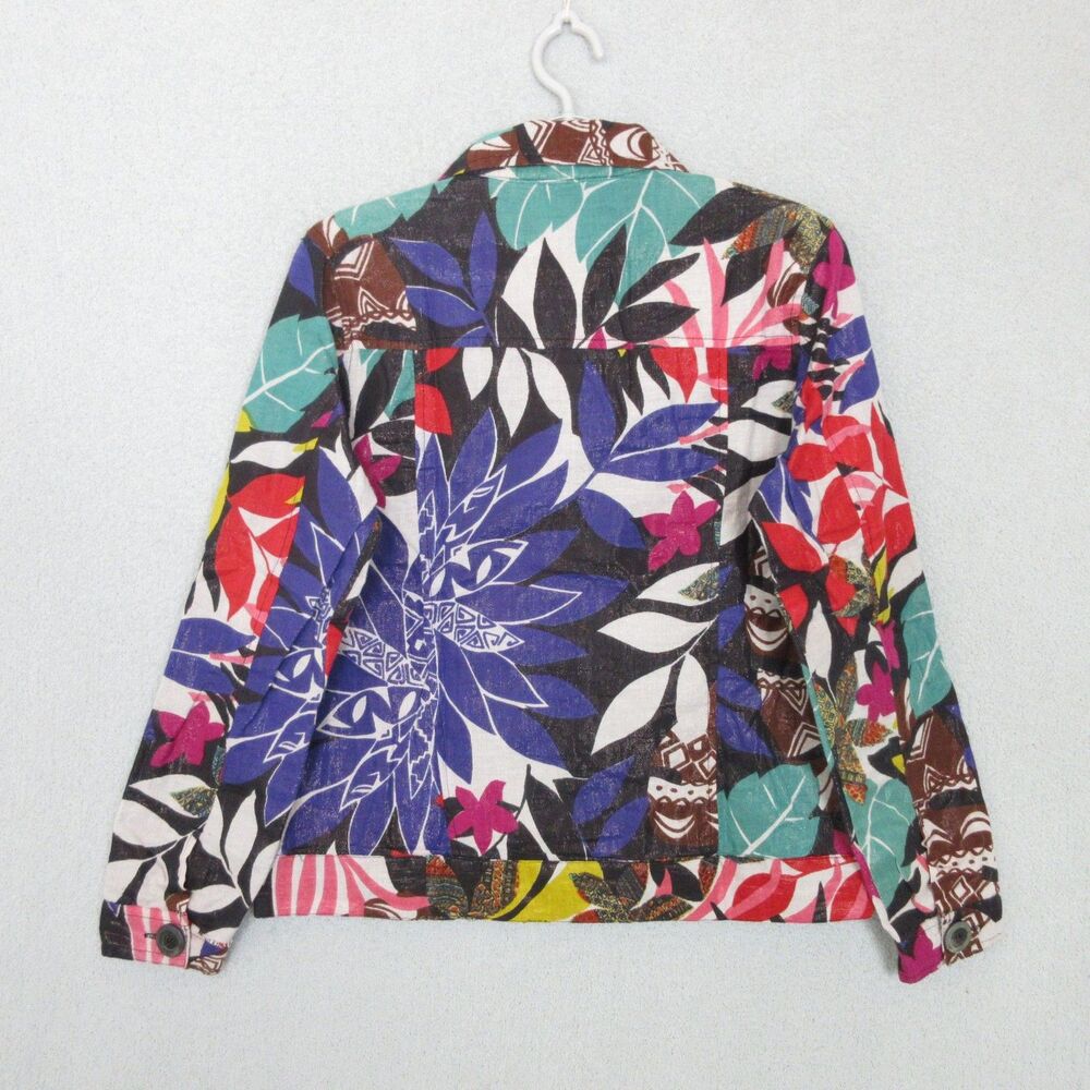 Life Style Jacket Womens M Multicolor Floral Leaf Button Front Lightweight - Picture 3 of 8